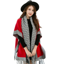 2017 Winter Garment Shawl Fashion Knitted Viscose Pashmina Shawl Fringe With Sleeves Pockets